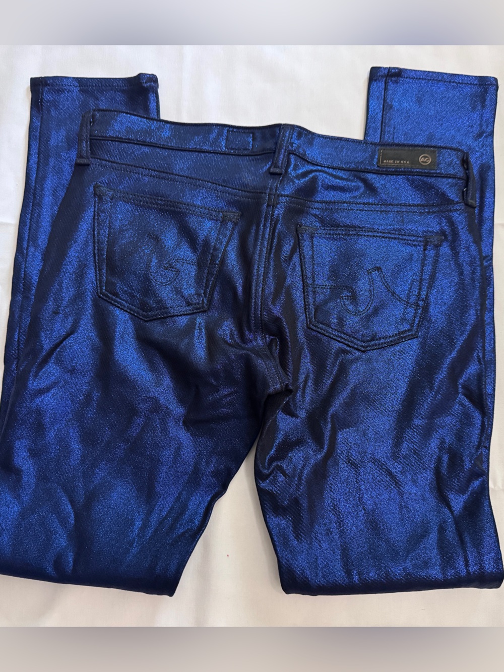 Ag Adriano Goldschmied Shimmering Metallic Cobalt Blue Skinny Jeans The Legging